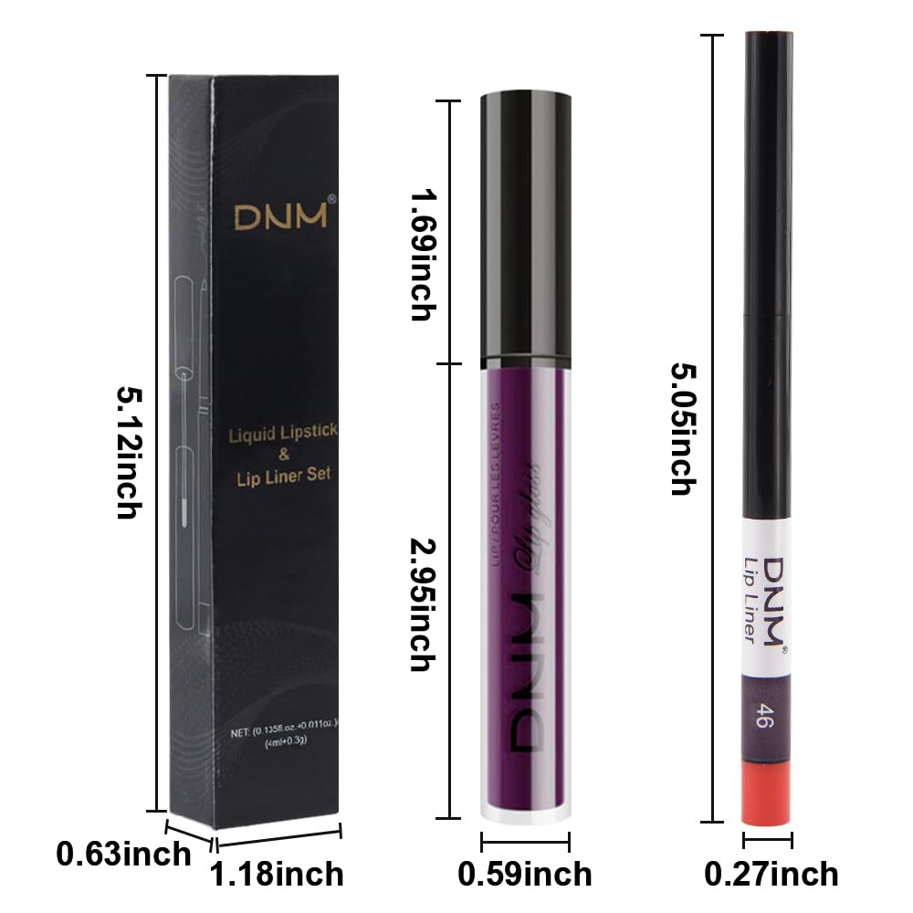 evpct 2Pcs Dark Deep Purple Matte Liquid Lipstick Lip Gloss Stain and Retractable Lip Liner Makeup