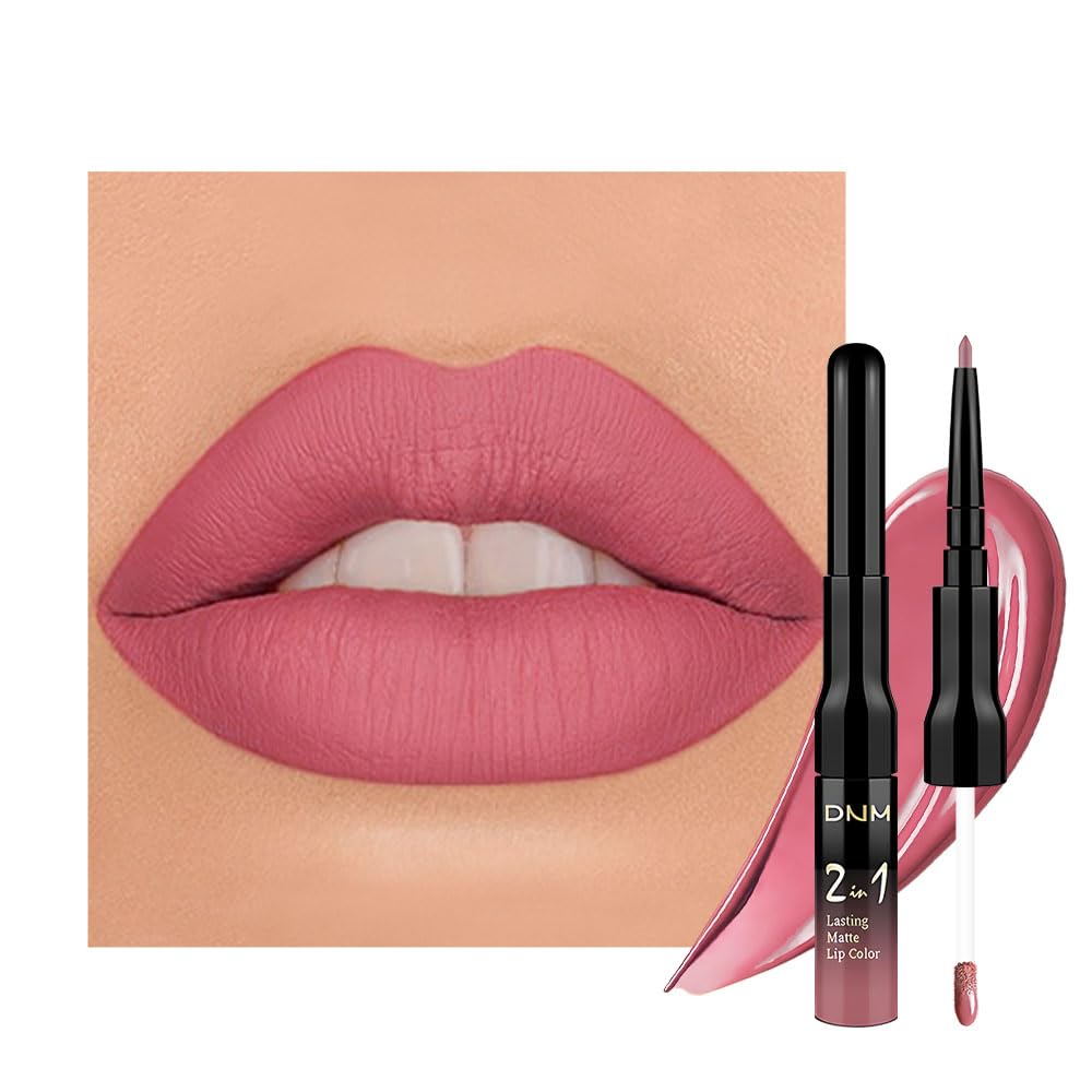 evpct 1Pcs Mauve Pink Matte Lip Liner and Liquid Lipstick Stain Makeup Set for Women, Light Mauve
