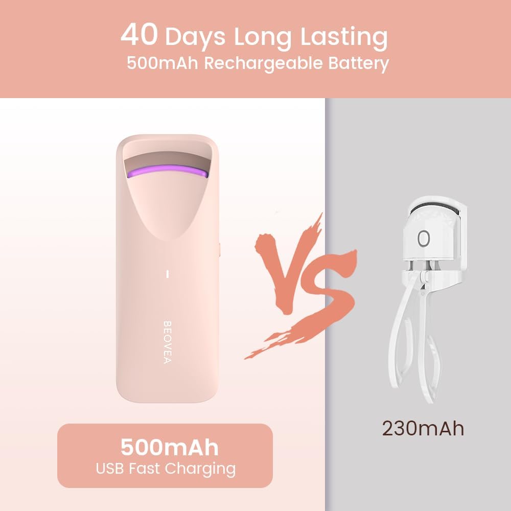 Heated Eyelash Curler - Electric Eyelash Curler with Heat Sensitive Silicone Pad, Type-C