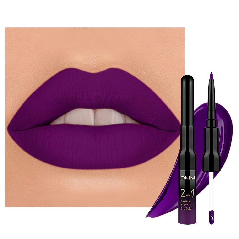 evpct 1Pcs Purple Matte Lip Liner & Liquid Lipstick Stain Makeup Set for Women, Purple Lip Liner