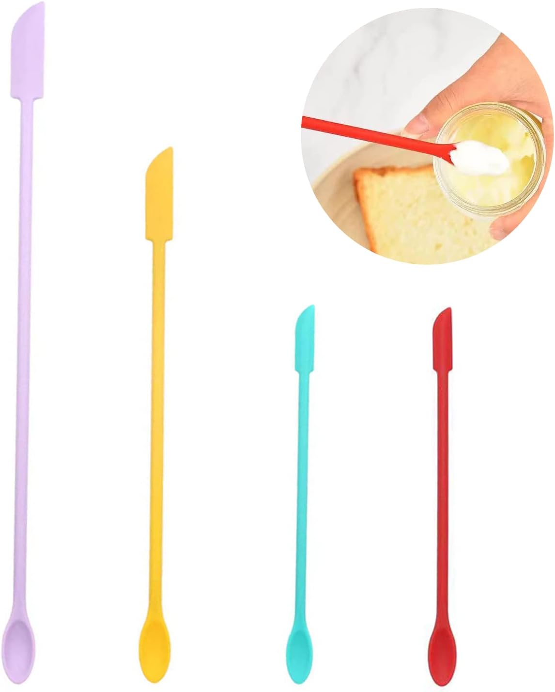 Mini Silicone Spatula Set, Small Rubber Spatula for Makeup, Thin Jar Scraper for Kitchen(4, CANDY