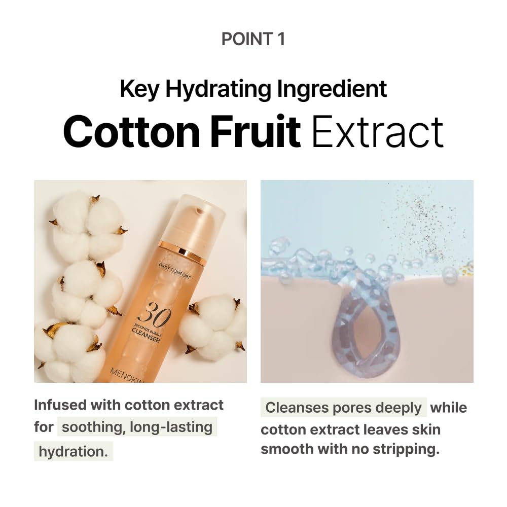 MENOKIN Cotton Cloud Bubble Cleanser [Bright] Vitamin C for Dull Skin & Dark Spots, Low pH for