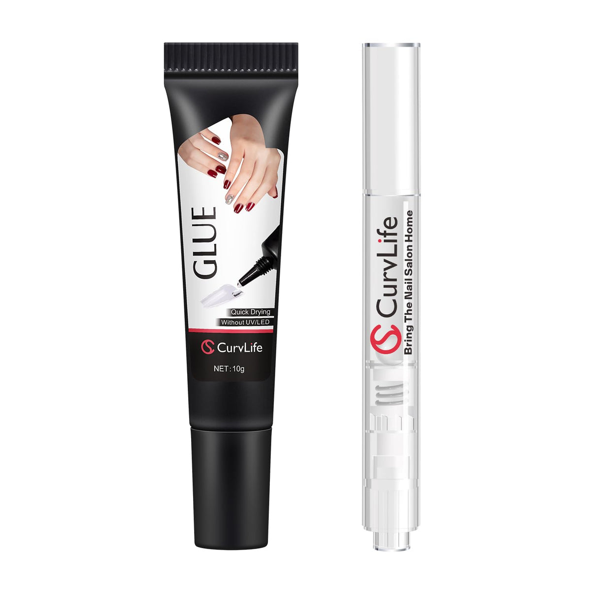 Curvlife 10g Semi Solid Nail Glue Gel With 5ml Remover Pen, No UV Light Needed, for Press On Nails