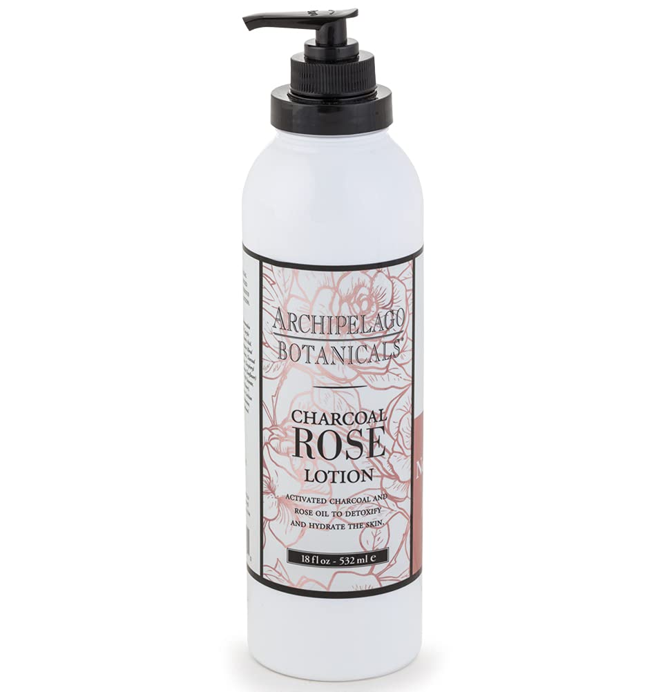 Archipelago Botanicals Charcoal Rose Lotion, Hydrating Charcoal & Rose Body Lotion for Soft &