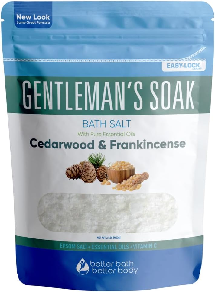Gentleman's Bath Salt 32 Ounces Epsom Salt with Natural Cedarwood, Frankincense, Eucalyptus and