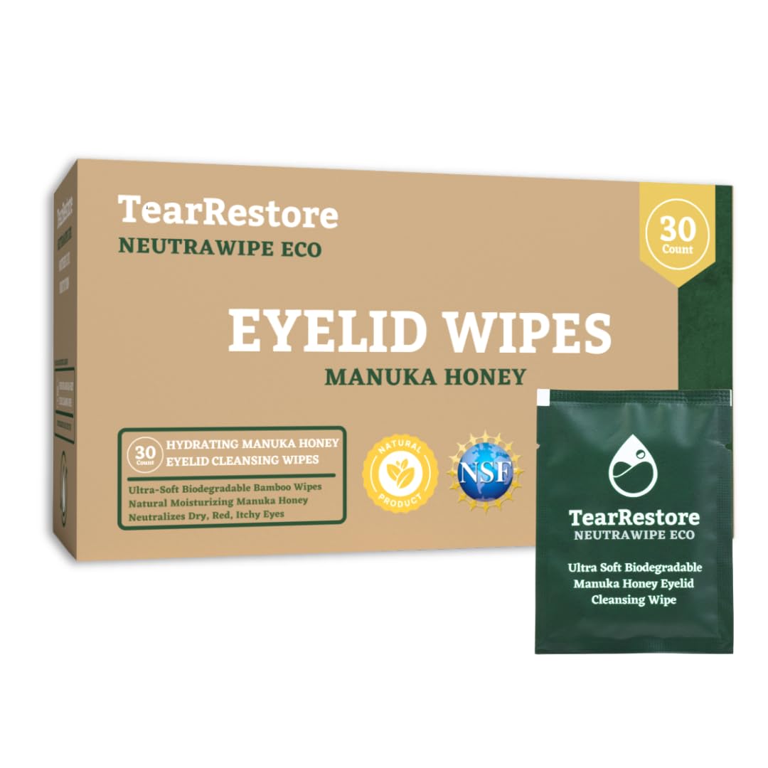TearRestore NeutraWipe Eco Manuka Honey Eyelid Wipes | Ultra-Soft Biodegradable Eyelash Cleanser