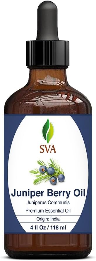 SVA Juniper Berry Essential Oil – 4 Fl Oz – 100% Natural Juniper Oil - for Diffuser, Hair Care