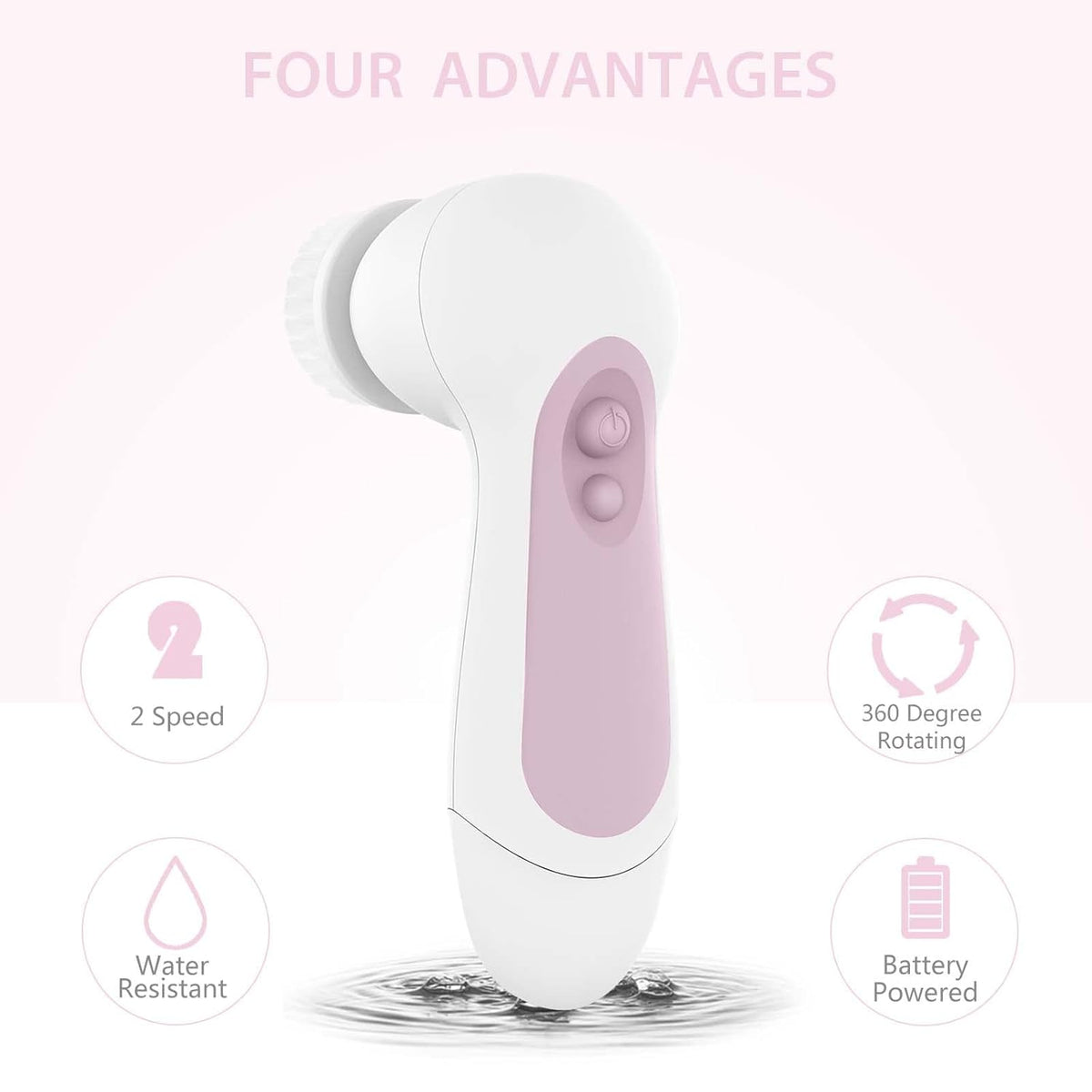 Waterproof Facial Cleansing Spin Brush Set with 5 Exfoliating Brush Heads - Electric Face Scrubber