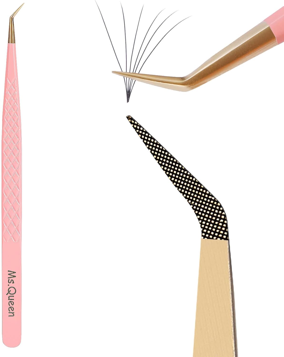 Ms.Queen Isolation Lash Tweezers,45 Degree 14cm Long&Slim Fiber Tip Tweezers for Individual &