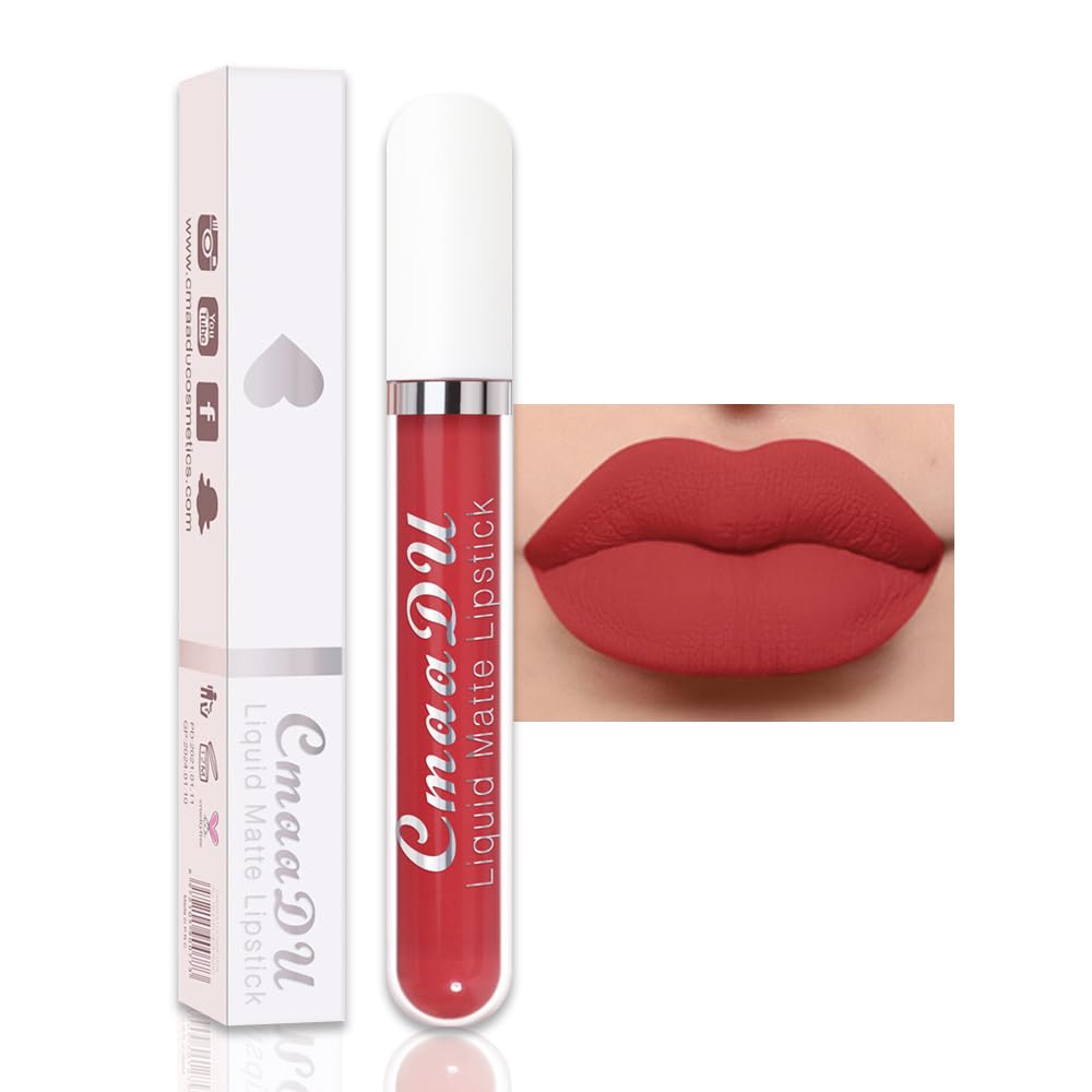 evpct 1Pcs Scarlet Red Liquid Matte Lipstick Lipgloss Set for Women, labiales mate 24 horas