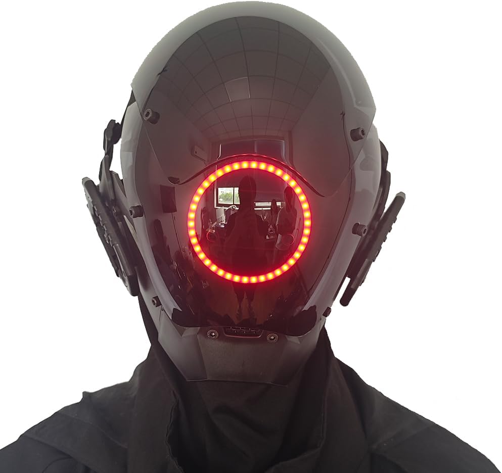 KYEDAY Punk Mask Cosplay for Men, LED Round Light Mask for Women Cosplay Halloween Fit Party Music