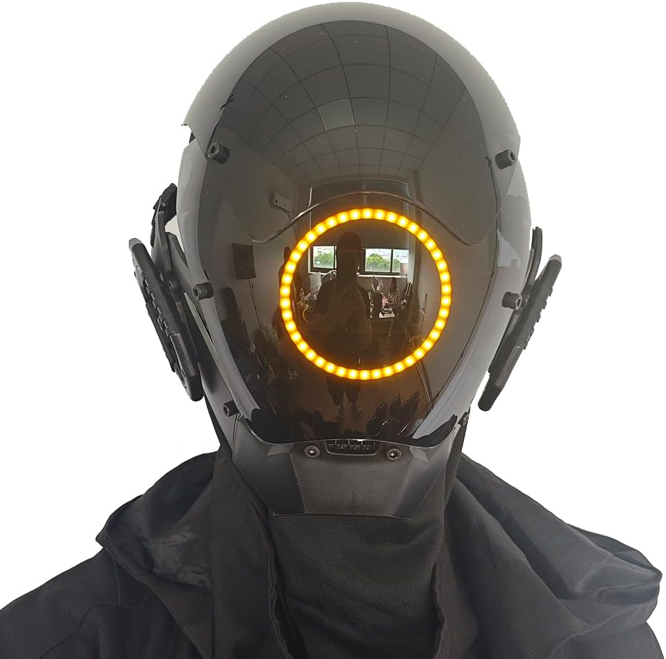 KYEDAY Punk Mask Cosplay for Men, LED Round Light Mask for Women Cosplay Halloween Fit Party Music