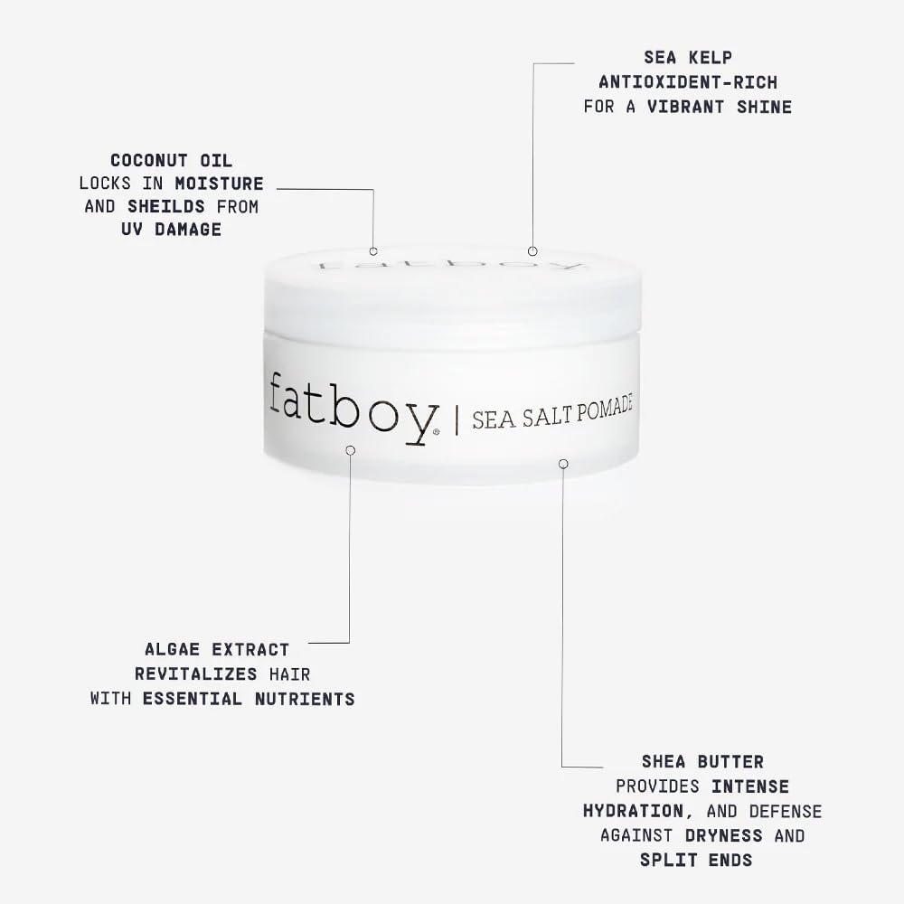 Fatboy Sea Salt Hair Pomade with Coconut Oil & Shea Butter, Lightweight Hold for Texture, Styling &