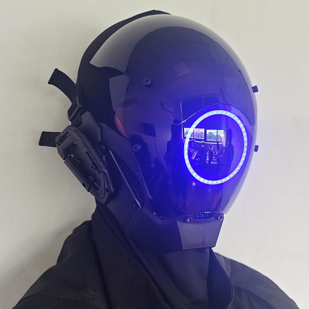 KYEDAY Punk Mask Cosplay for Men, LED Round Light Mask for Women Cosplay Halloween Fit Party Music
