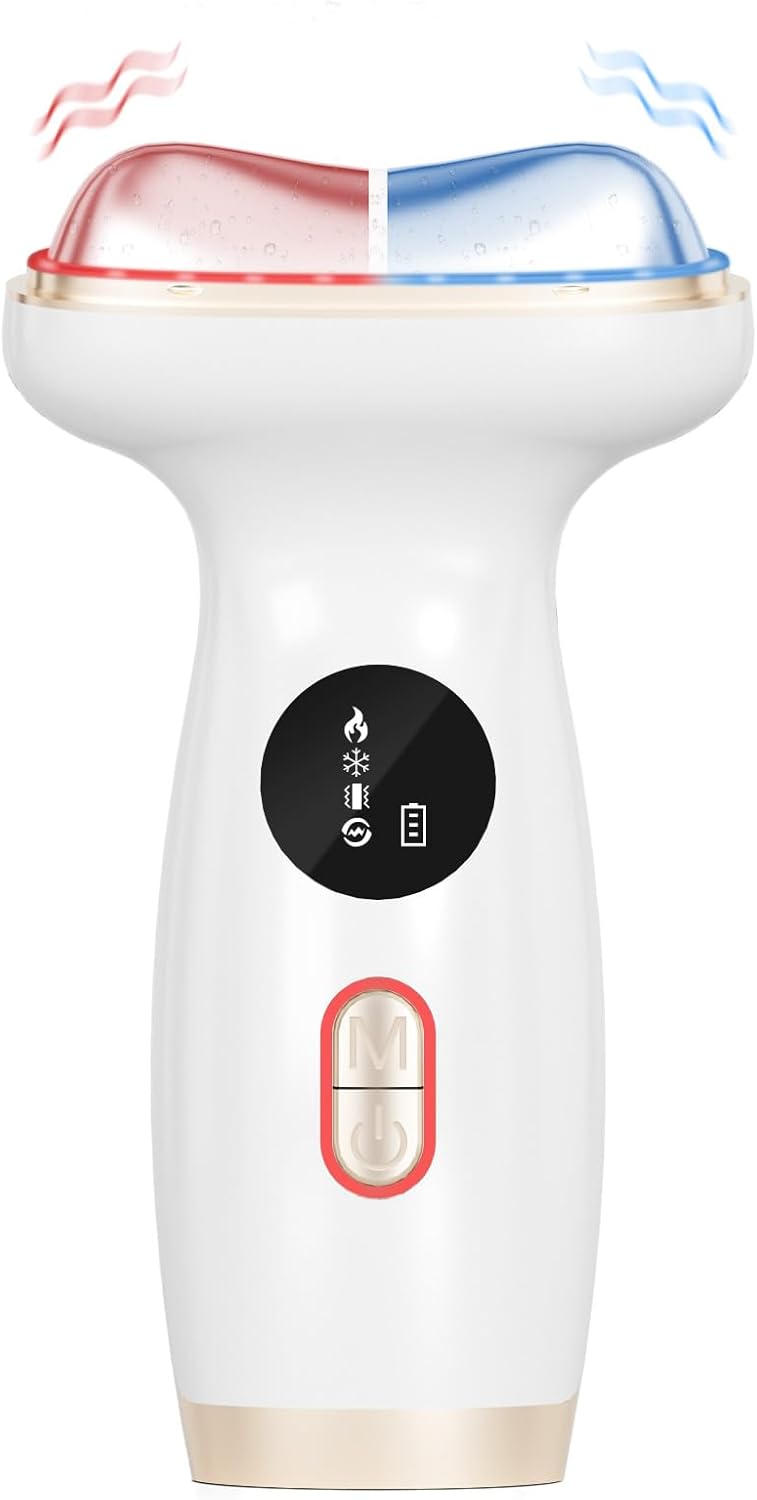 Cold Heat Facial Massager with Red Light Therapy, 7-in-1 LED Gua Sha Sculptor, Microcurrent
