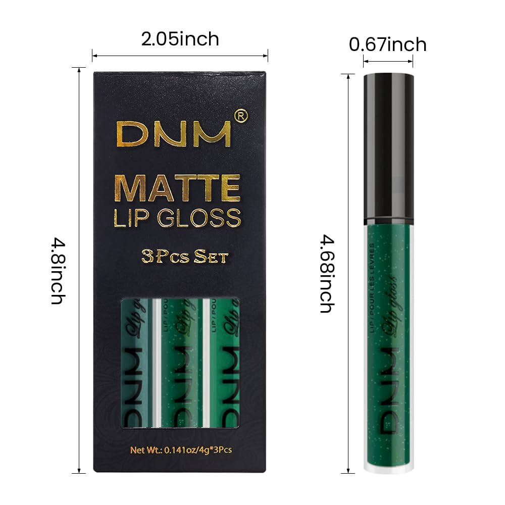 evpct 3Pcs Dark Deep Forest Green Shimmer Matte Liquid Lipstick Lip Stain Sets for Women