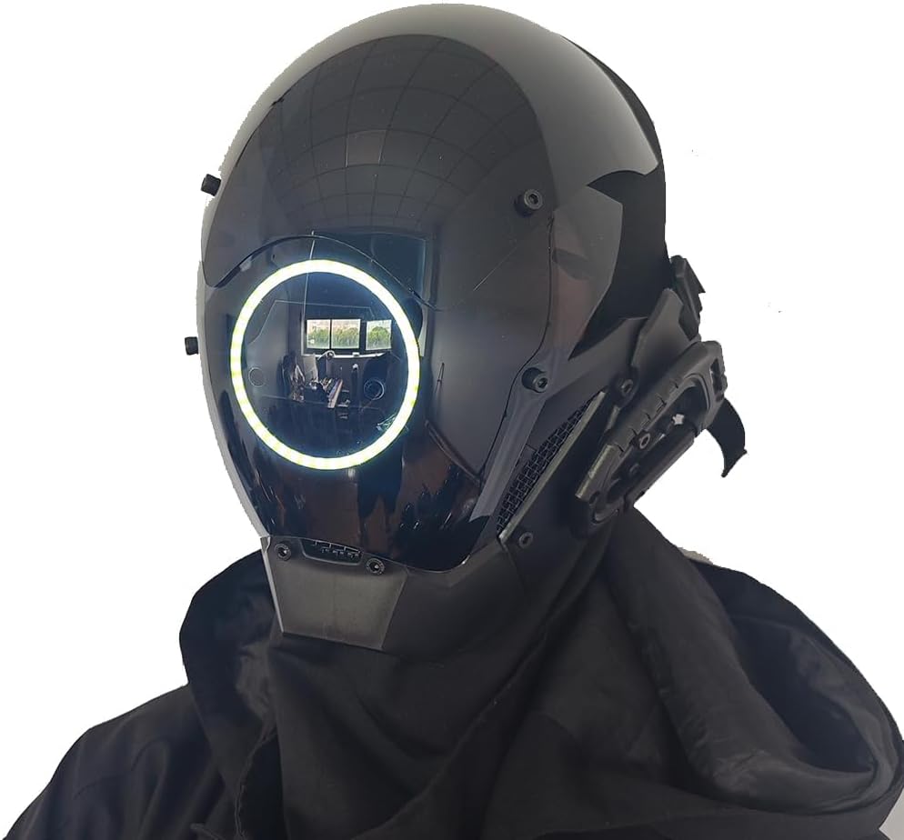 KYEDAY Punk Mask Cosplay for Men, LED Round Light Mask for Women Cosplay Halloween Fit Party Music