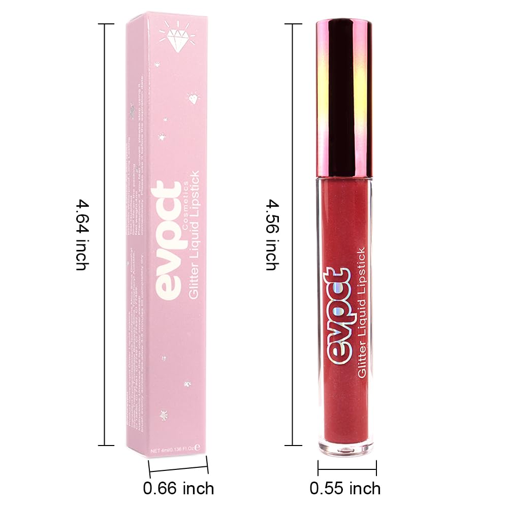 evpct 1Pcs Wine Red Matte to Glitter Liquid Lipstick Lip Set Kit, Long Lasting Matte Diamond