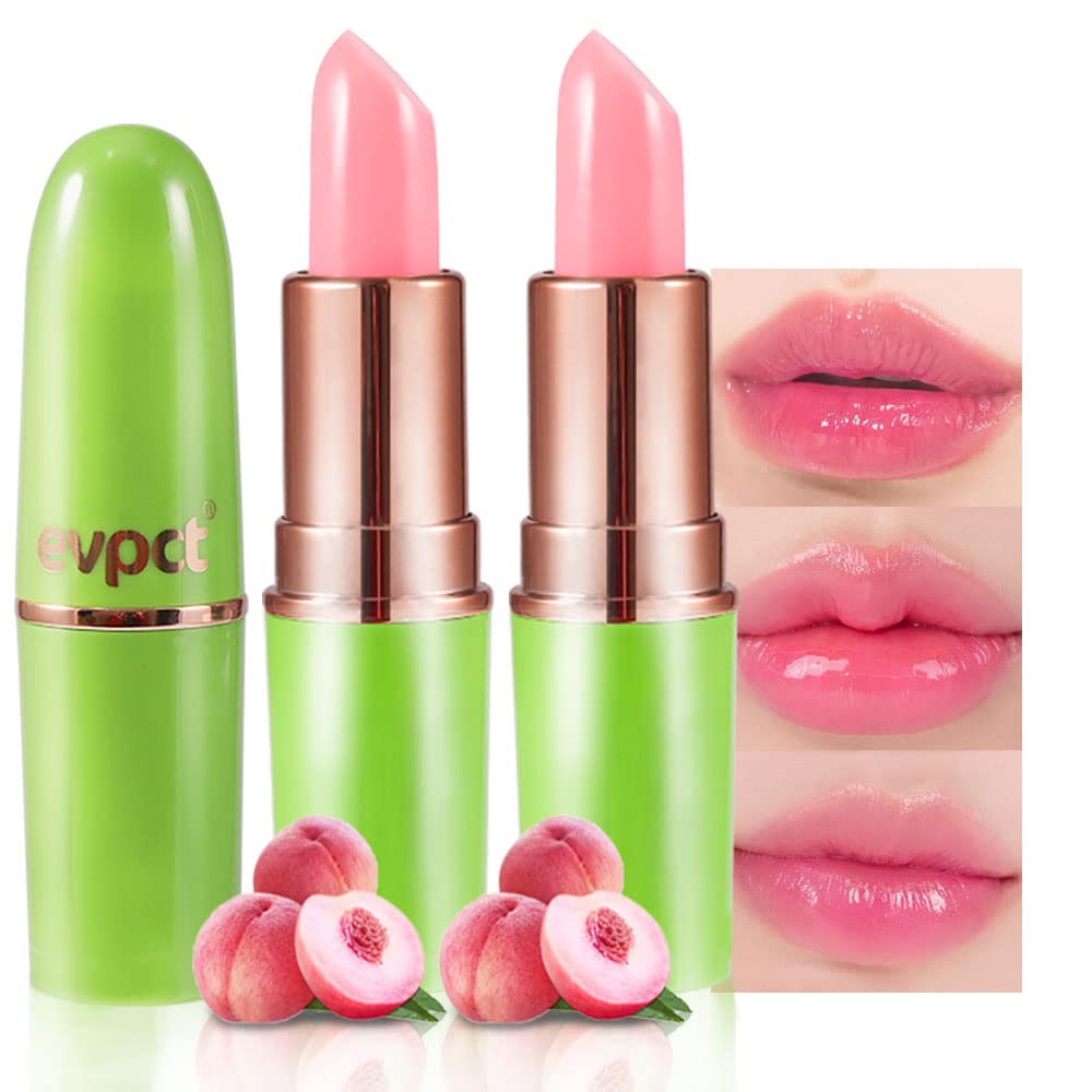 evpct 2Pcs Peach Tinted Lip Balms PH Lip Color Changing Lipstick Balm Stains Set Queen for Women
