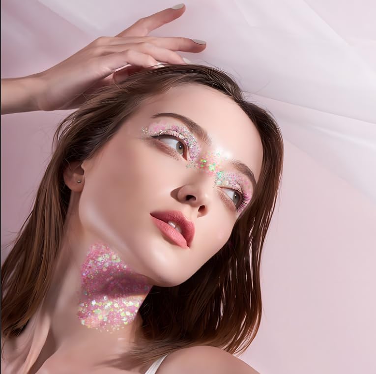 DAGEDA Body Glitter Gel, Face Glitters Body Gel Sequins Shimmer Liquid Eyeshadow, Chunky Glitter