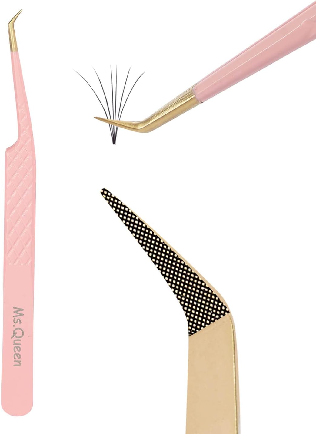 Ms.Queen Tweezers for Lash Extensions,Precision 45 Degree Lash Tweezers for Volume Classic Lashes