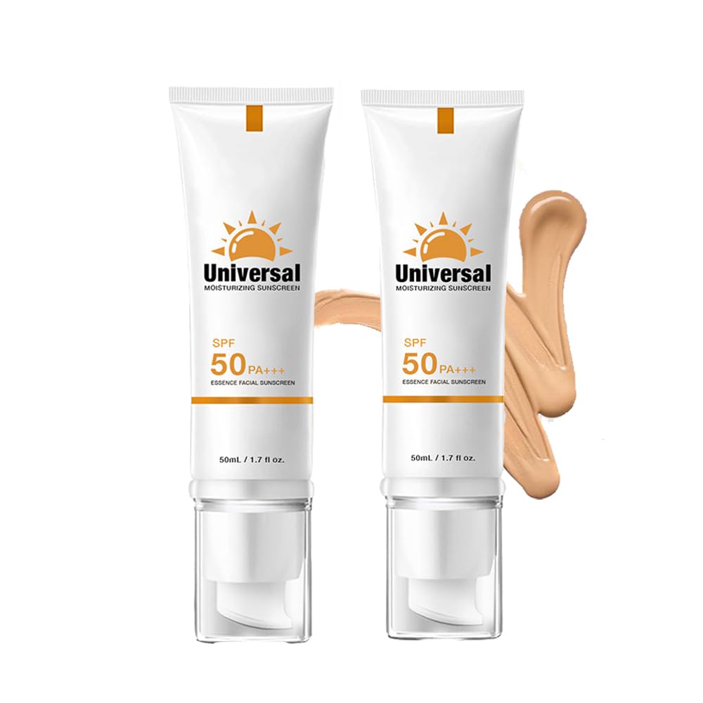 Tinted Sunscreen For Face SPF 50, 2 PCS Universal Protector Solar 50 Moisturizer, Hydrating Sun