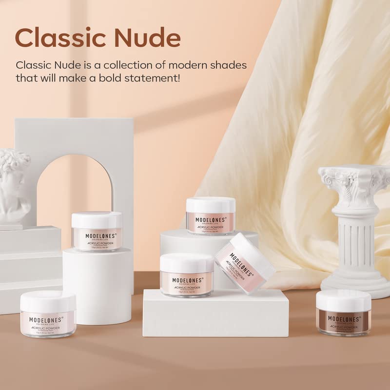 Modelones Acrylic Powder 6 Colors Acrylic Nail Powder Kit Skin Tones Brown Neutral Milky Daily