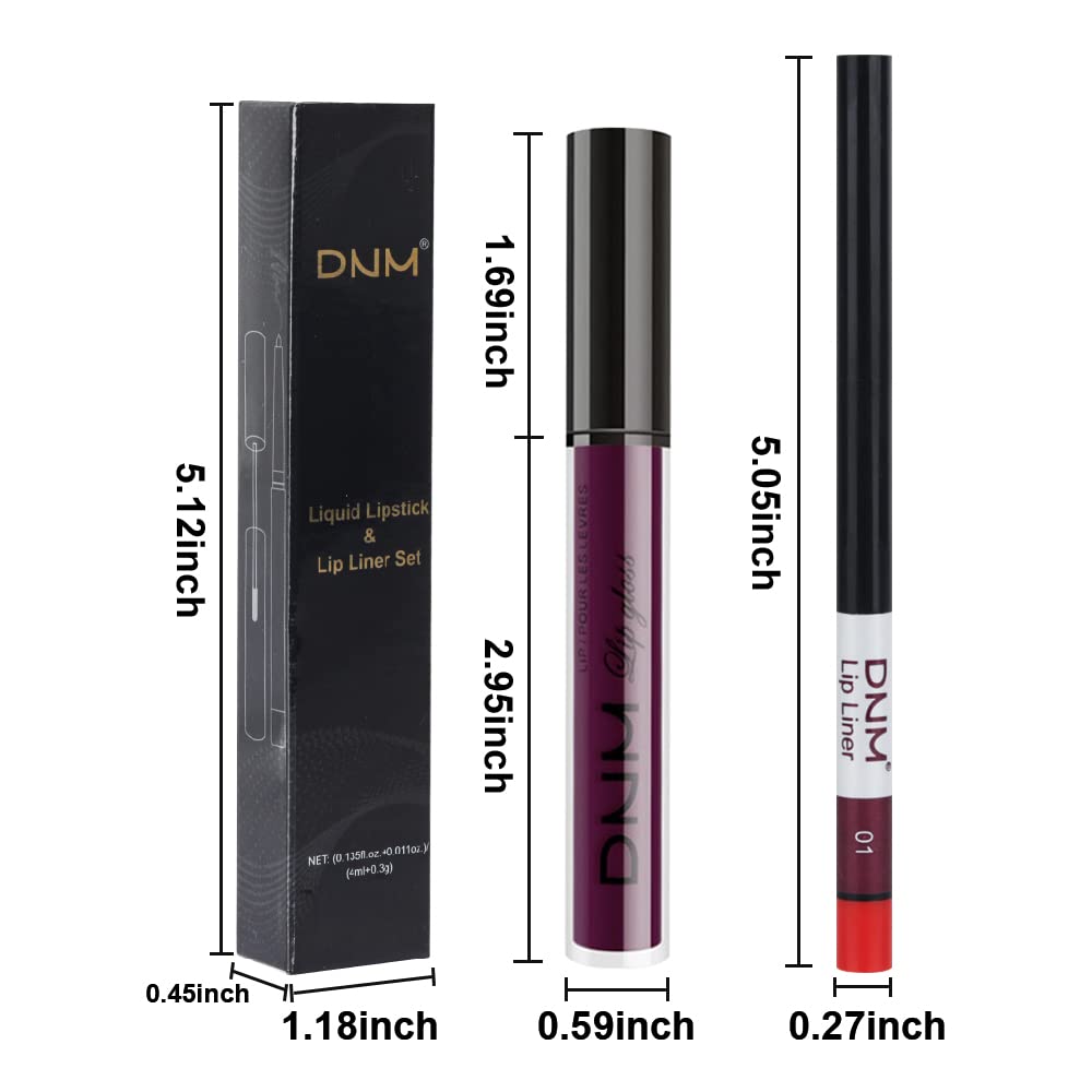 evpct 2Pcs Purple Plum Matte 24-hour Liquid Lipstick and Lip Liner Pencil Makeup Set Women Dark Red