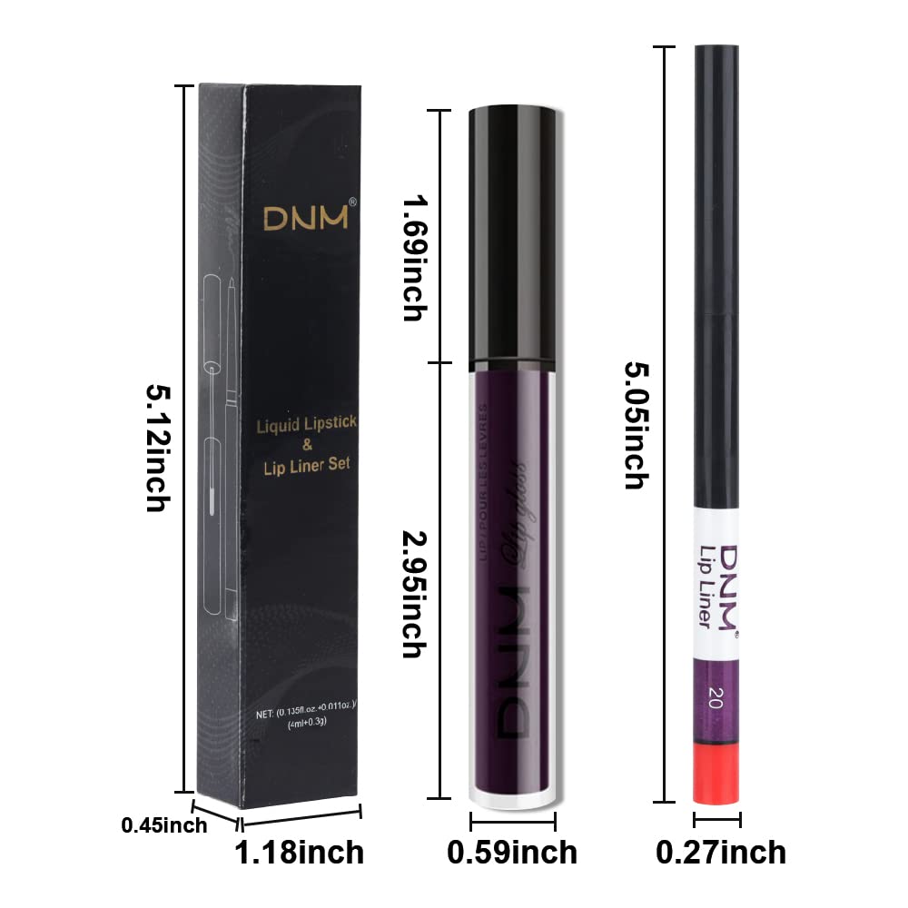 evpct 2Pcs Dark Deep Purple Plum Black Matte lipstick and Lip Liner Pencil Makeup Set for women