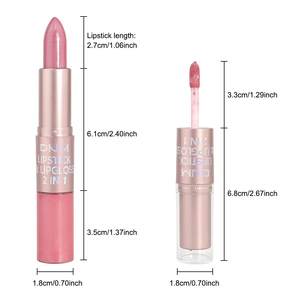evpct 2 in 1 Light Pink Glitter Metallic Shimmer Diamond Lipstick and Lip Gloss Set for Women Long