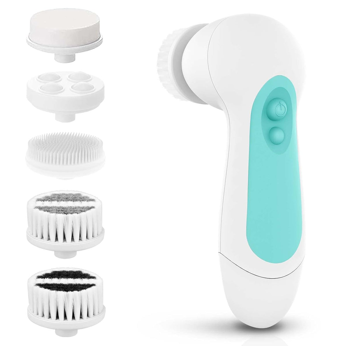 Waterproof Facial Cleansing Spin Brush Set with 5 Exfoliating Brush Heads - Electric Face Scrubber