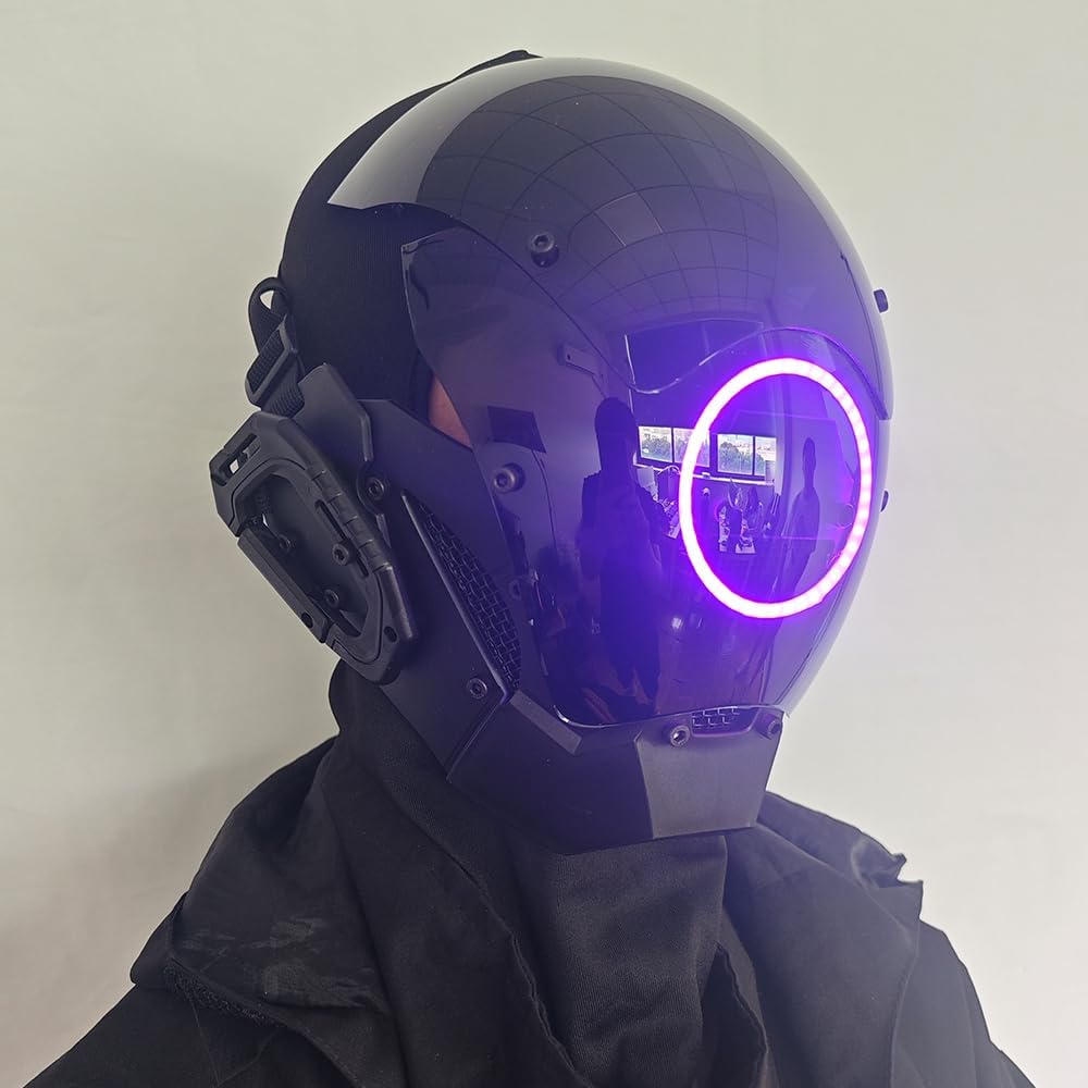 KYEDAY Punk Mask Cosplay for Men, LED Round Light Mask for Women Cosplay Halloween Fit Party Music