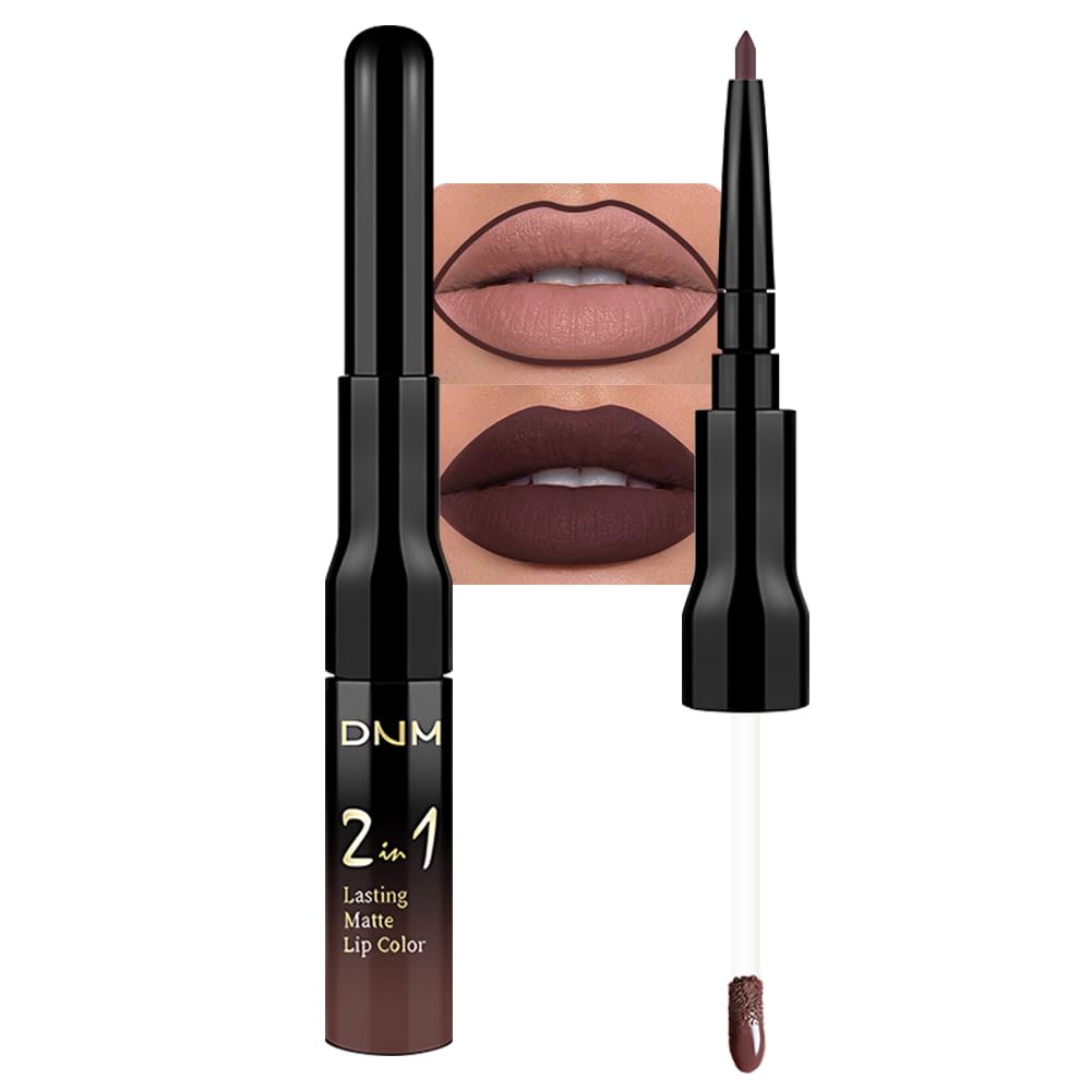 evpct 1Pcs Dark Deep Brown Chocolate Matte Lip Liner and Liquid Lipstick Stain Makeup Set for