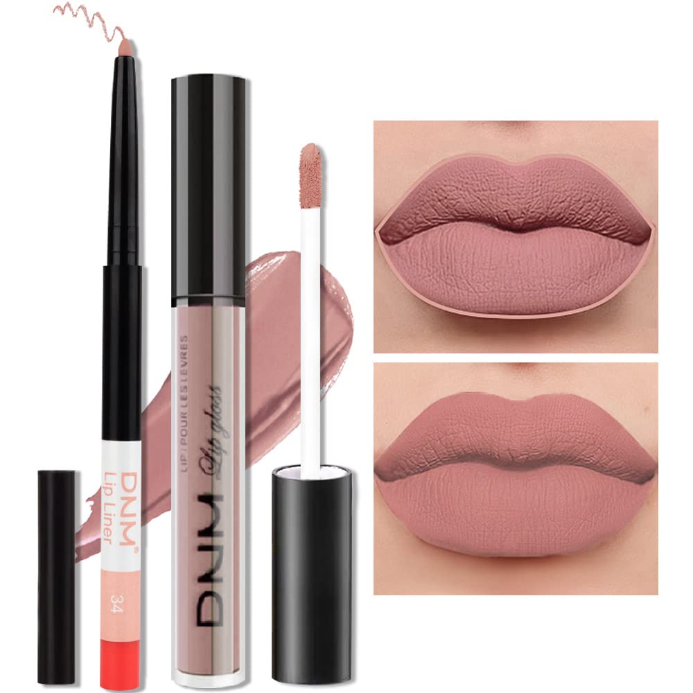 evpct 2Pcs Mauve Nude Neutral Color Lip Liner and Matte Lipstick Makeup Sets Vegan Lipstick Lip
