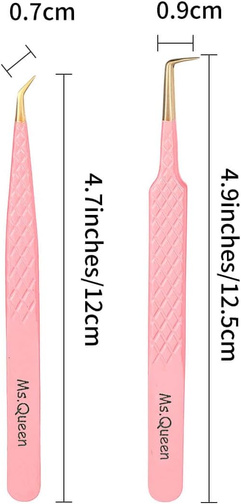 Ms.Queen Eyelash Extension Tweezers,2Pcs Fiber Tip 90 Degree Volume Tweezers and Isolation Lash