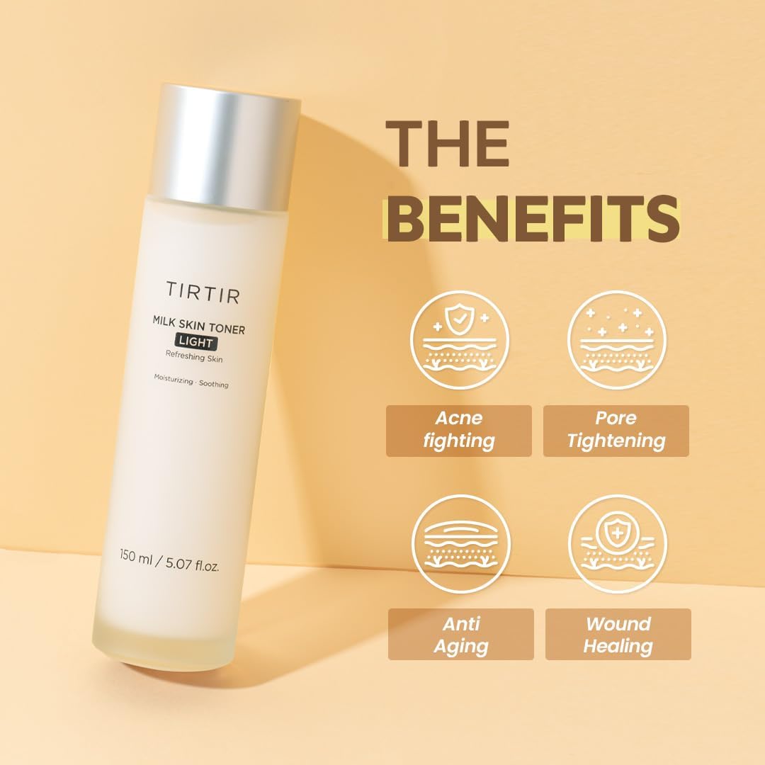 TIRTIR Milk Skin Rice Toner Light | Instant Hydration with 4% Niacinamide, Pantenol, Lightweight