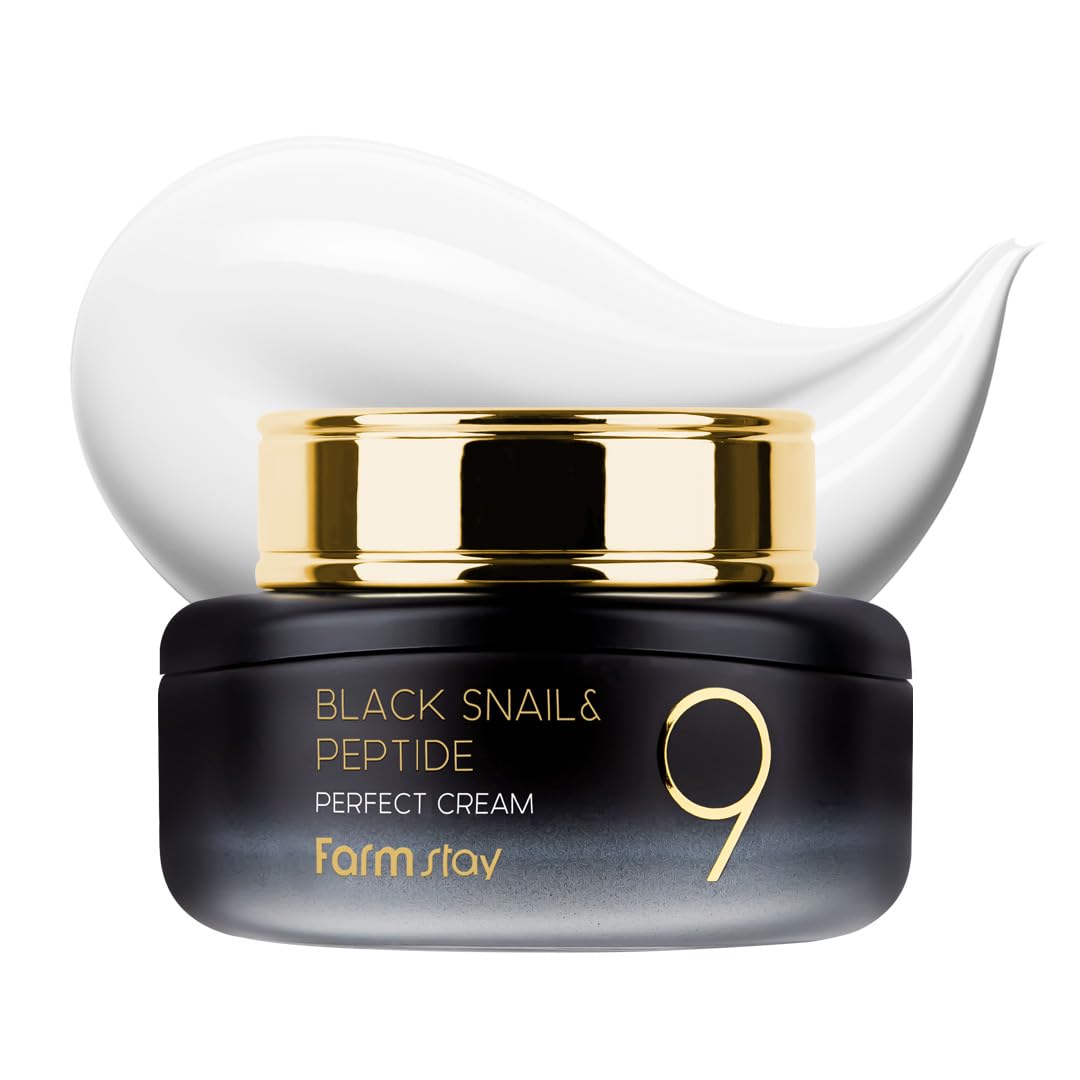 FARMSTAY Black Snail & Peptide 9 Perfect Cream, Snail Mucin Moisturizer for Elastic & Glow Skin