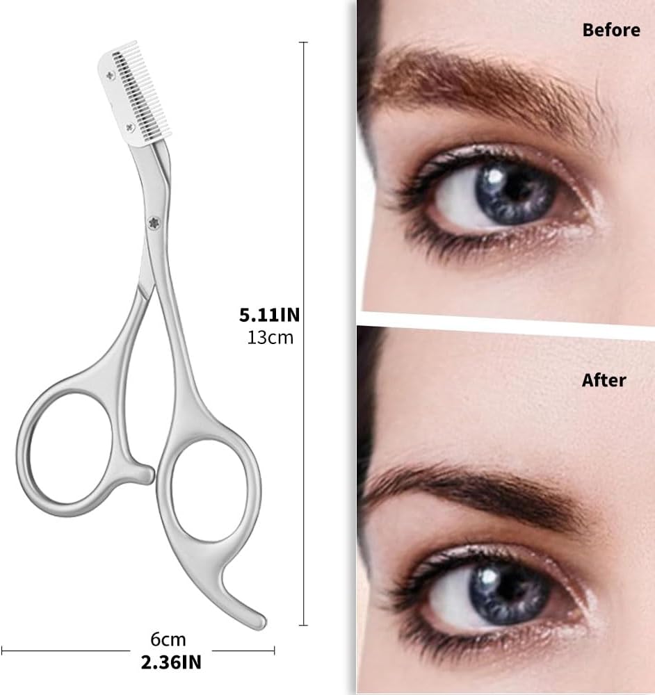 Eyebrow Scissors with Comb, Stainless Steel Facial Grooming Scissors Kit, Professional Precision