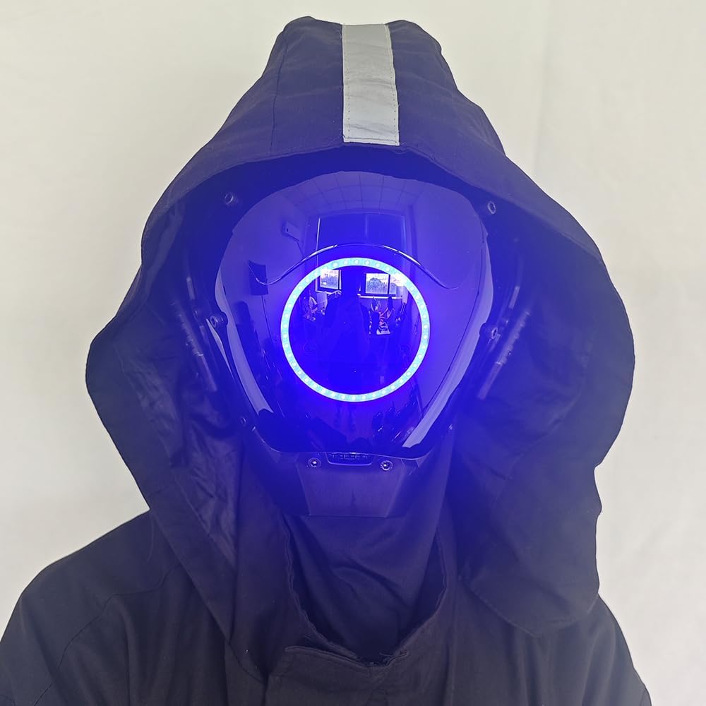 KYEDAY Punk Mask Cosplay for Men, LED Round Light Mask for Women Cosplay Halloween Fit Party Music