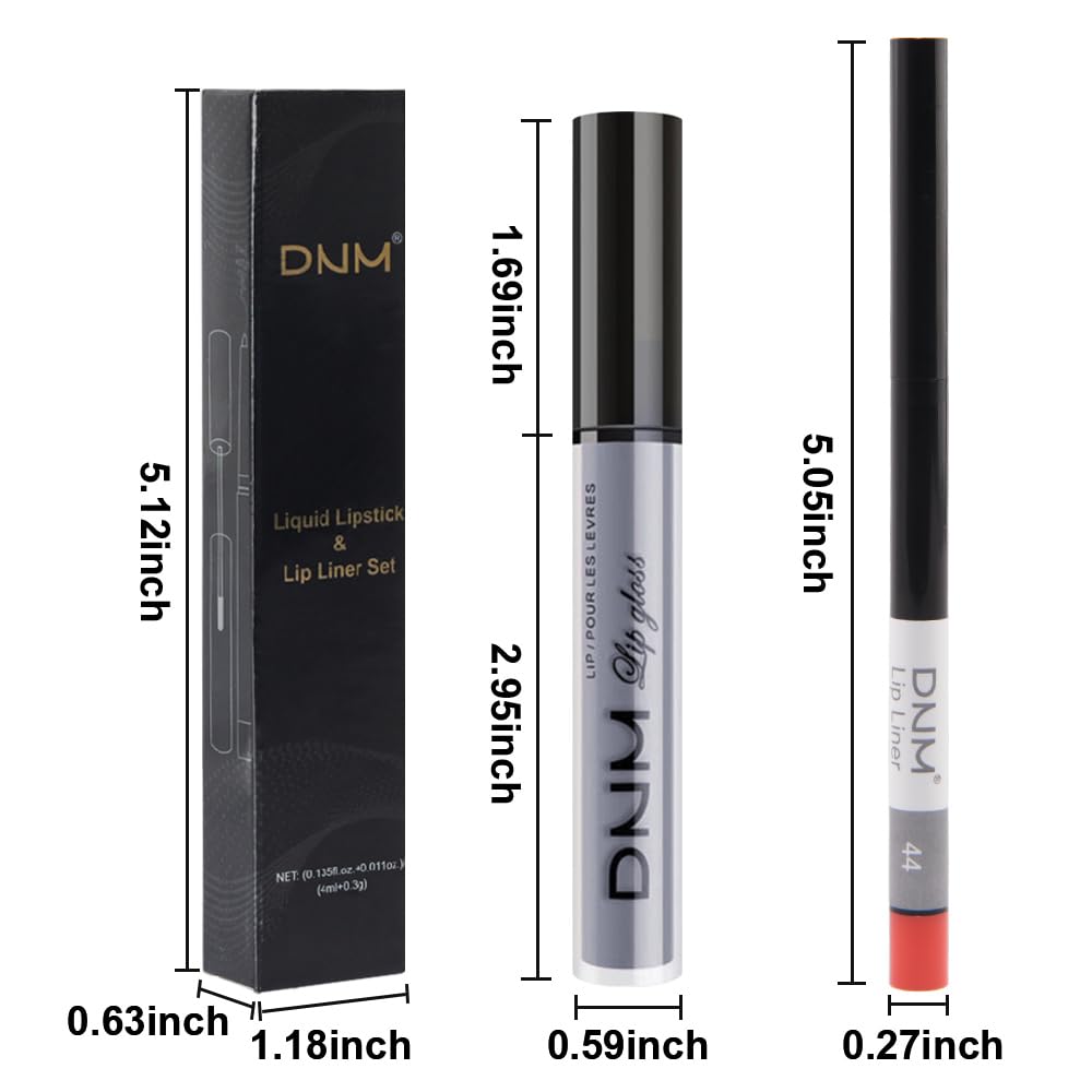 evpct 2Pcs Grey Gray Matte Liquid Lipstick Lip Gloss Stain and Retractable Lip Liner Makeup Set for
