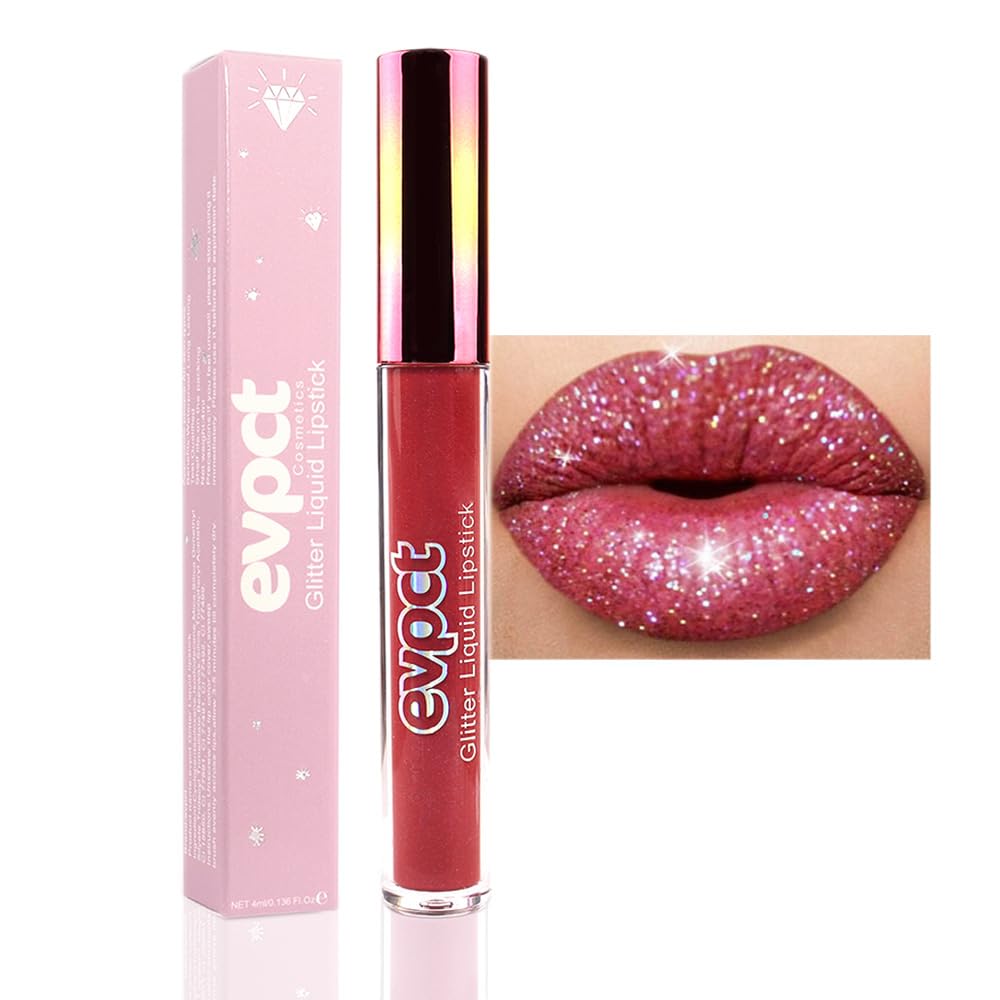 evpct 1Pcs Wine Red Matte to Glitter Liquid Lipstick Lip Set Kit, Long Lasting Matte Diamond