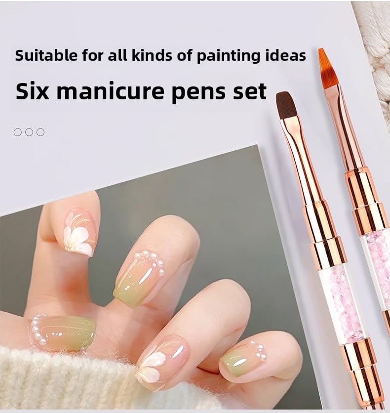 6pcs Double-Ended Nail Art Brushes Set - Professional Nail Design Tools for Acrylic & Gel Nails Gel