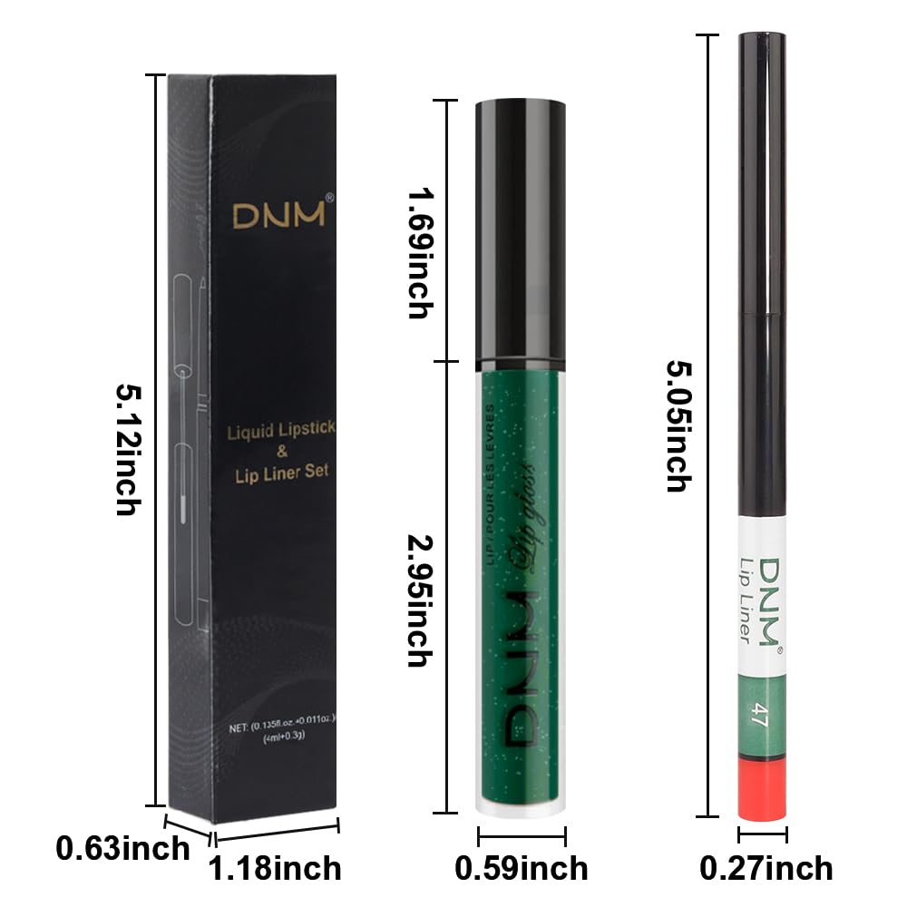 evpct 2Pcs Emerald Green Shimmer Glitte Liquid Lipstick Lip Gloss Stain and Retractable Lip Liner
