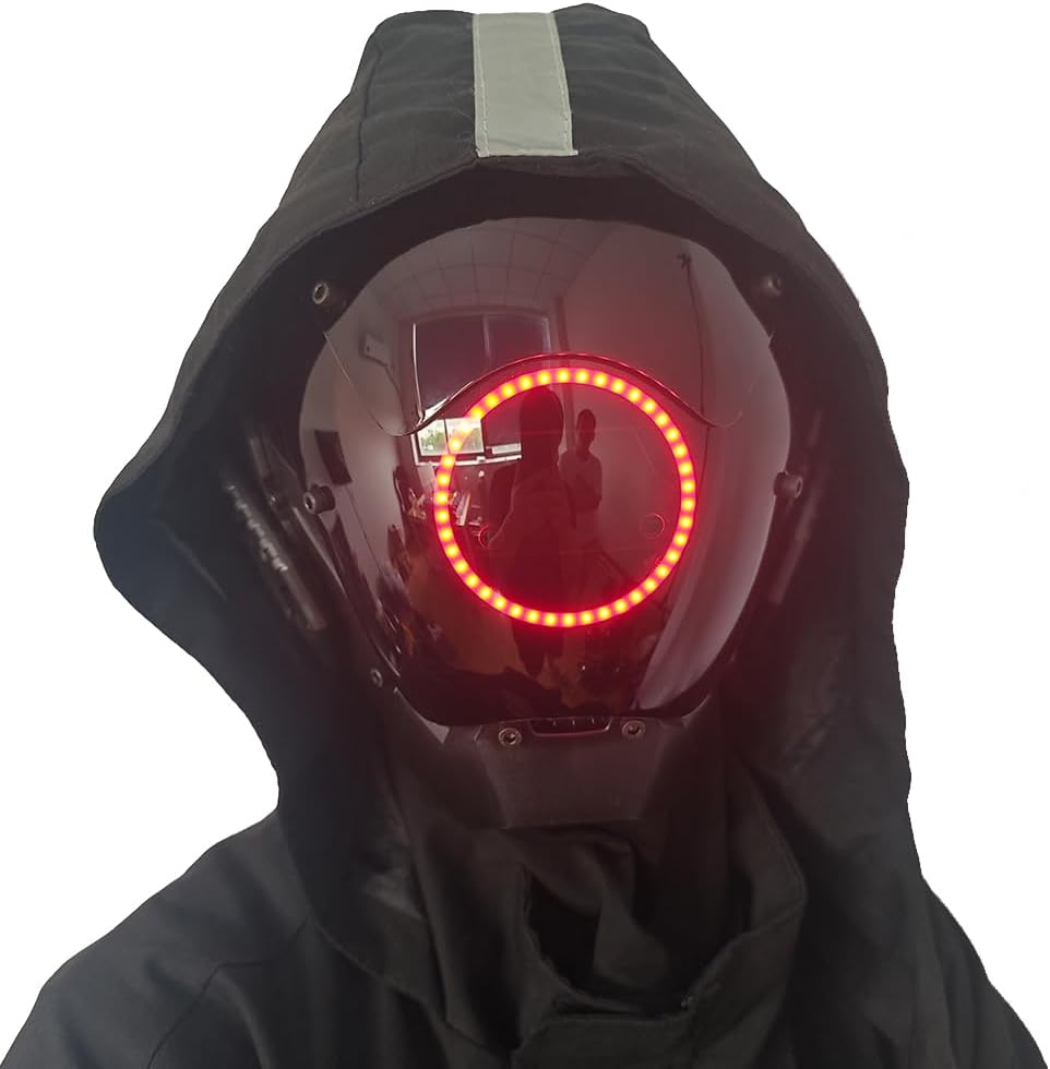 KYEDAY Punk Mask Cosplay for Men, LED Round Light Mask for Women Cosplay Halloween Fit Party Music