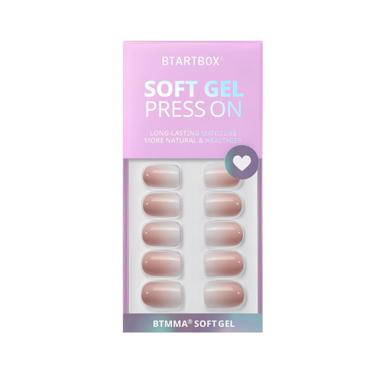 BTArtbox Square Ombre Press On Nails -Soft Gel Press On Nails Short with Nail Glue, 15 Sizes - 30