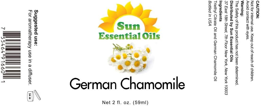 Sun Essential Oils - German Chamomile Essential Oil (2 oz) for Diffuser, Skin, Body, Face