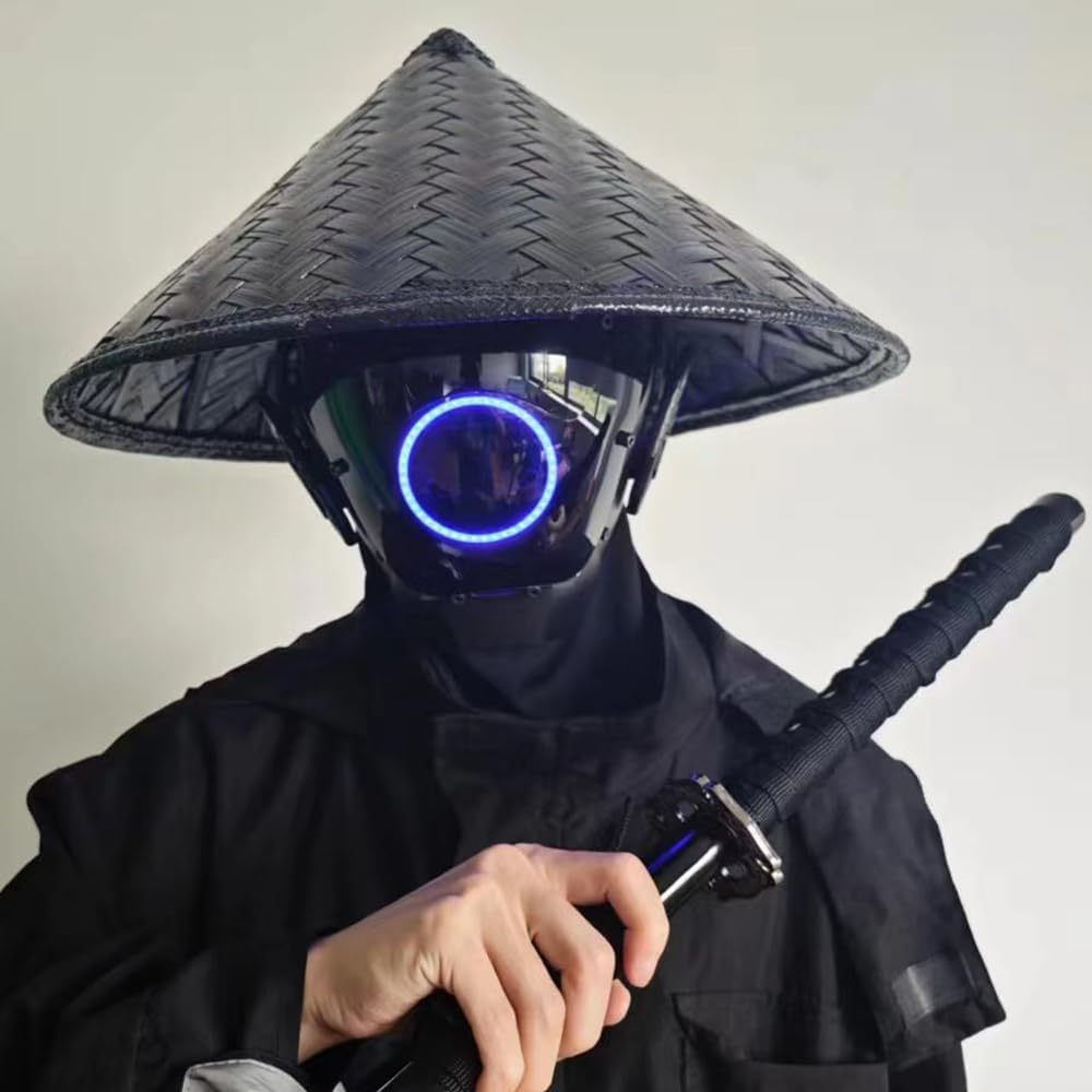 KYEDAY Punk Mask Cosplay for Men, LED Round Light Mask for Women Cosplay Halloween Fit Party Music