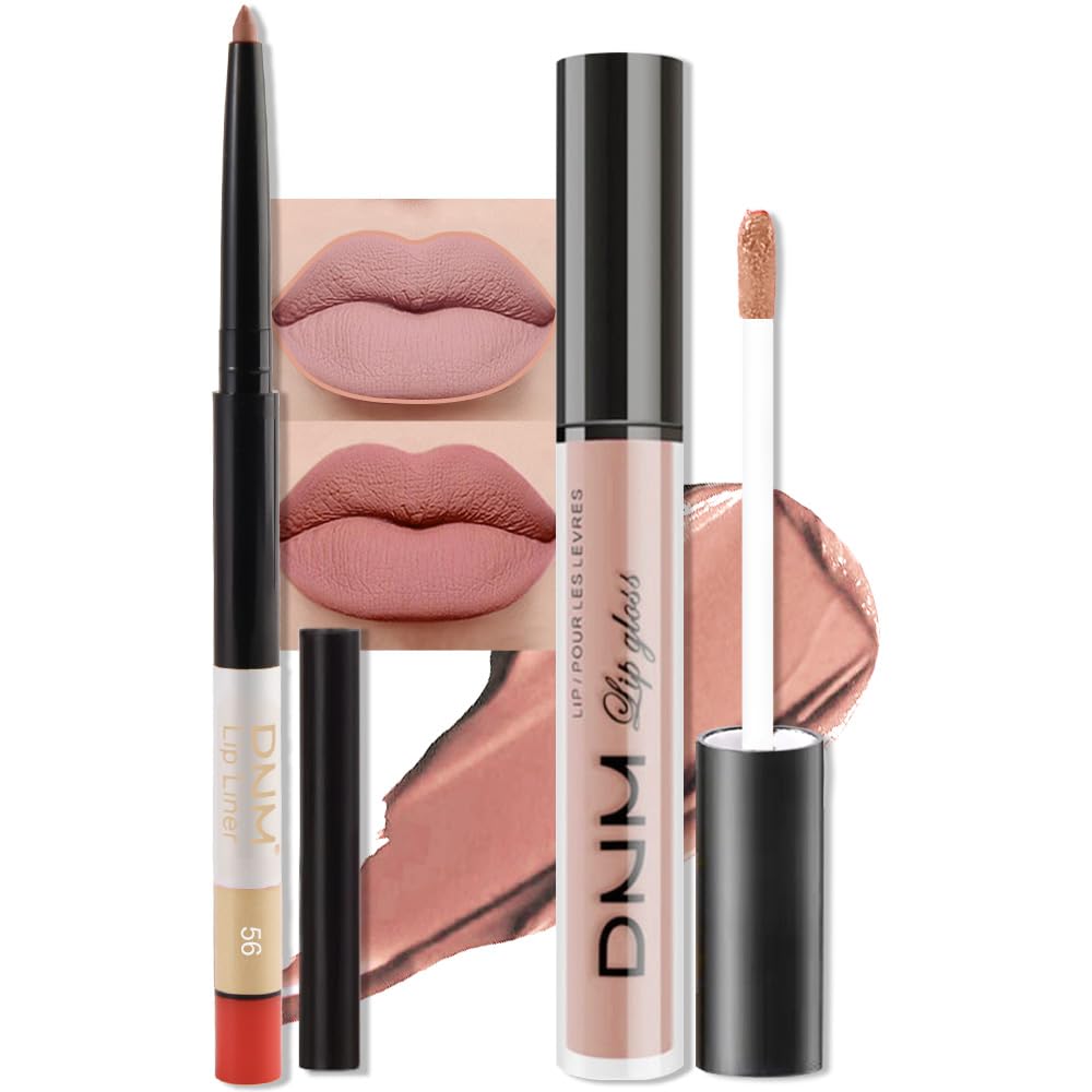 evpct 2Pcs Nude Pink Matte Lip Liner and Lipstick Combo Set for Women, Nude Lip Combo Set Liquid
