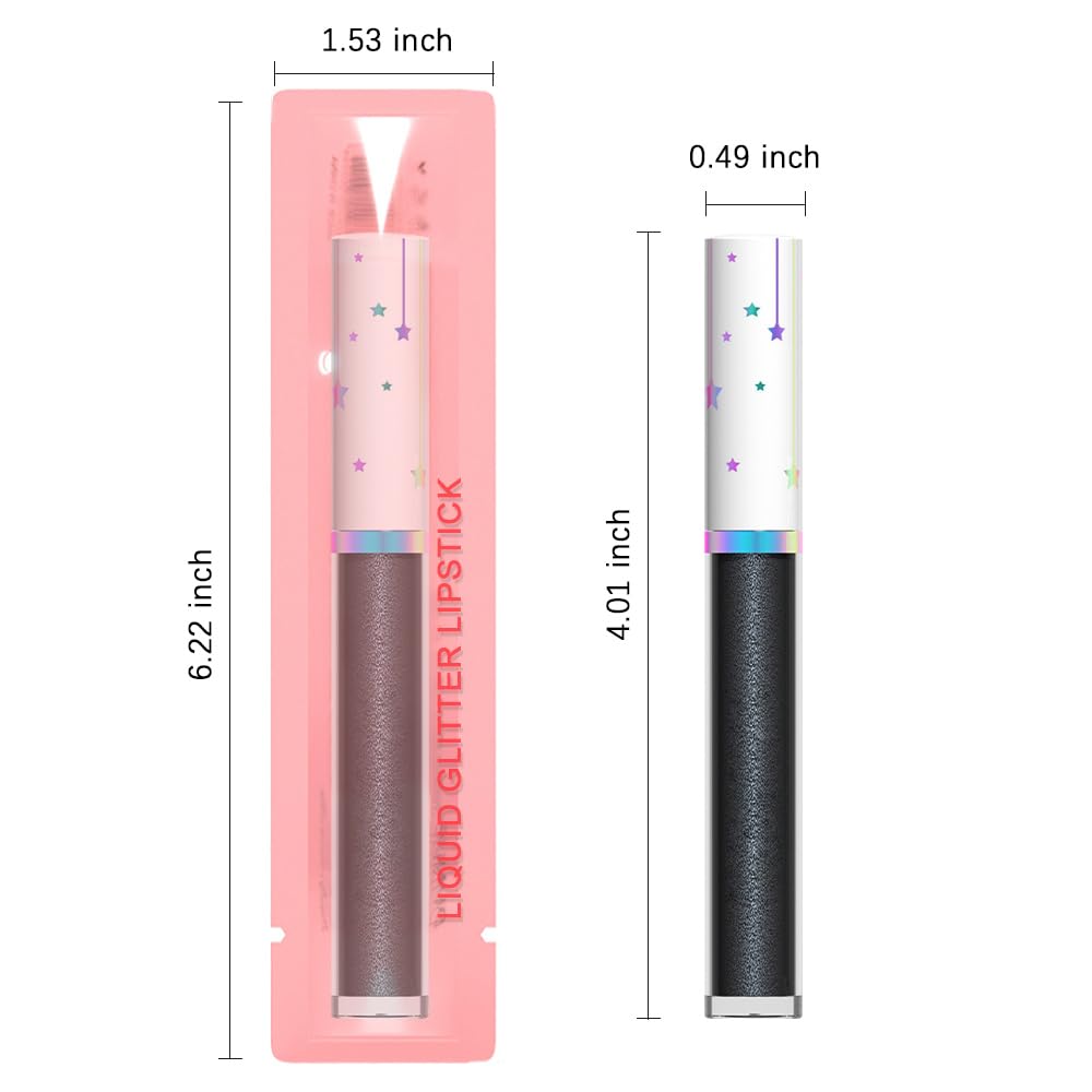 evpct 1Pcs Black Metallic Shimmer Glitter Lip Gloss Liquid Lipstick Long Lasting Waterproof 24