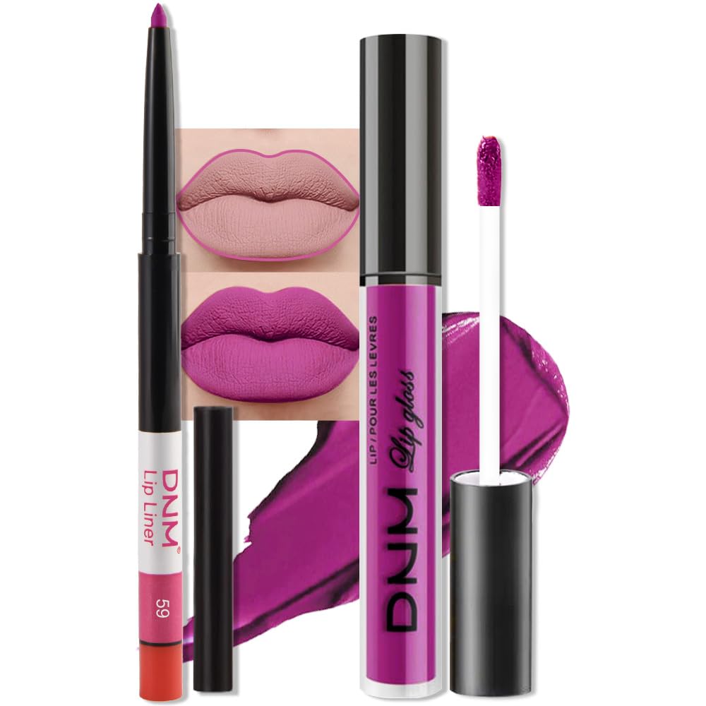 evpct 2Pcs Fuchsia Red Matte Lip Liner and Lipstick Combo Set for Women, Fuchsia Lip Combo Set